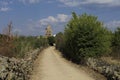 Path where the pilgrims walk in the Camino de Santiago Way of Saint James, Leon, Spain. Royalty Free Stock Photo