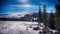 Path in the wild mountain landscape covered with snow