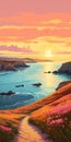 Vibrant Sunset Painting Of Channel Islands National Park Royalty Free Stock Photo