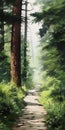 Evergreen Path: Realistic Watercolor Painting