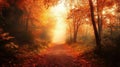 a path in the woods with a light shining through the trees Royalty Free Stock Photo