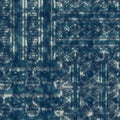 1The pattern features scribbled crosshatch patchwork squares in indigo off-white and blue Royalty Free Stock Photo