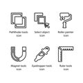 Pathfinder tools, Select object, Roller painter, Magnet tools, Eyedropper tools, Ruler tools, icon Royalty Free Stock Photo