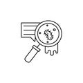 pathogen, bacteria, magnifying glass line icon on white background