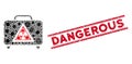 Pathogen Collage Dangerous Luggage Icon and Distress Dangerous Seal with Lines