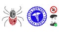 Pathogen Collage Mite Tick Icon with Healthcare Grunge Flea Control Seal