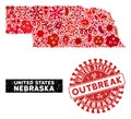 Outbreak Collage Nebraska State Map with Textured OUTBREAK Watermark