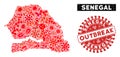 Viral Mosaic Senegal Map with Grunge OUTBREAK Stamp Royalty Free Stock Photo