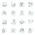 Pathogen control linear icons set. disinfectant, sanitation, sterilization, outbreak, bacteria, virus, contamination