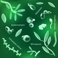 Pathogenic fungi with glowing effect on green background. pattern Royalty Free Stock Photo