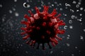 Pathogenic virus causing infection. Water droplets around. 3D rendered illustration.