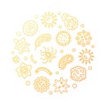 Pathogenicity round vector golden illustration in outline style