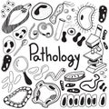 Pathology biology doodle handwriting icons of germ and pathogen