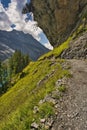 Paths and mountain trails from beautiful Oeschinensee, Kandersteg. Berner Oberland. Switzerland