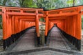 Two walkway paths of Red Torii gates at Fushimi Inari Taisha Shinto shrine. Kyoto, Japan. Royalty Free Stock Photo