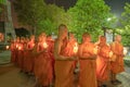 Pathum Thani City,Thailand - 02/06/2020 : Unidentified people. Thai Novice or monk in a buddhist ceremony where people walk with Royalty Free Stock Photo