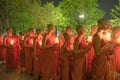 Pathum Thani City,Thailand - 02/06/2020 : Unidentified people. Thai Novice or monk in a buddhist ceremony where people walk with Royalty Free Stock Photo