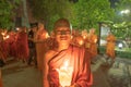 Pathum Thani City,Thailand - 02/06/2020 : Unidentified people. Thai Novice or monk in a buddhist ceremony where people walk with Royalty Free Stock Photo