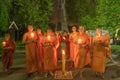 Pathum Thani City,Thailand - 02/06/2020 : Unidentified people. Thai Novice or monk in a buddhist ceremony where people walk with Royalty Free Stock Photo