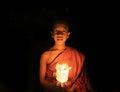 Pathum Thani City,Thailand - 02/06/2020 : Unidentified people. Thai Novice or monk in a buddhist ceremony where people walk with Royalty Free Stock Photo