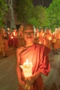 Pathum Thani City,Thailand - 02/06/2020 : Unidentified people. Thai Novice or monk in a buddhist ceremony where people walk with Royalty Free Stock Photo