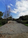 Pathway Bridge clouds blue sky autumn Royalty Free Stock Photo