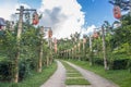 Pathway decorate with red chinese lantern in village tribeChinese word on latern is mean happy and lucky