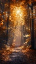 Pathway Through Forest Covered in Leaves Royalty Free Stock Photo