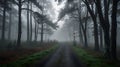 A pathway leading into a dense fog