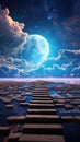A pathway leading to the moon and stars, AI