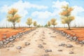 a pathway lined with horse hoof prints on a dirt road Royalty Free Stock Photo