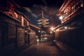 Pathway in the middle of buildings under a dark sky in Japan Royalty Free Stock Photo