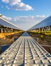 Pathway Through a Modern Solar Panel Farm Royalty Free Stock Photo
