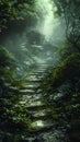 A pathway through a mystical foggy forest Royalty Free Stock Photo