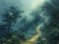 A pathway through a mystical foggy forest Royalty Free Stock Photo