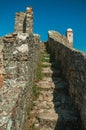 Pathway with stairs on top of wall going to watchtower at the Marvao Castle Royalty Free Stock Photo