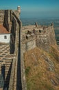 Pathway and stairs on wall with watchtowers at the Marvao Castle Royalty Free Stock Photo