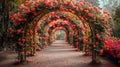 Serene Pathway Flanked by Pink Flowers Royalty Free Stock Photo