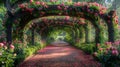 Serene Pathway Flanked by Pink Flowers Royalty Free Stock Photo