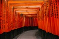 Pathway orii gates at Fushimi Inari Shrine at night and rain Kyoto, Japan Royalty Free Stock Photo