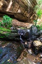 Pathway under rock and water falls.