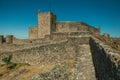 Pathway on wall and tower over rocky hill at the Marvao Castle Royalty Free Stock Photo