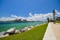 A pathway by the waterfront at South Pointe Park, in the South Beach neighborhood of Miami Beach, Florida Royalty Free Stock Photo