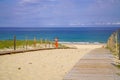 Pathway wooden to access water sand beach in south france cap ferret Royalty Free Stock Photo
