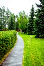 Pathway wooden winding in garden - horizontal
