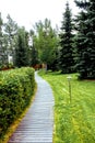 Pathway wooden winding in garden - horizontal