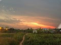 Pathways in a bush with a colorful sunset in Ghana