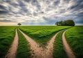 Pathways of life decision time road through field landscape sky nature scenic Royalty Free Stock Photo