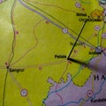 patiala city name displayed on geographic map in India