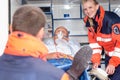 Patient in ambulance car with paramedics rescue Royalty Free Stock Photo